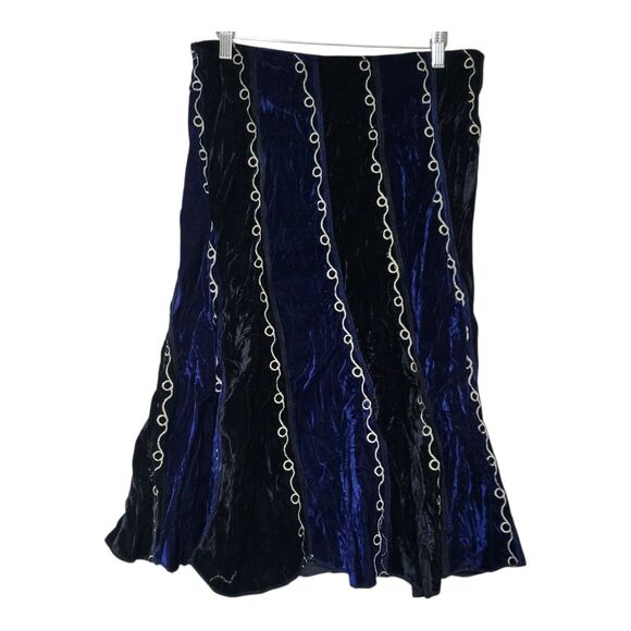 Vintage Y2K 90s Embroidered Velvet Midi Skirt- Whimsical Boho Hippie New Size M - Picture 5 of 5
